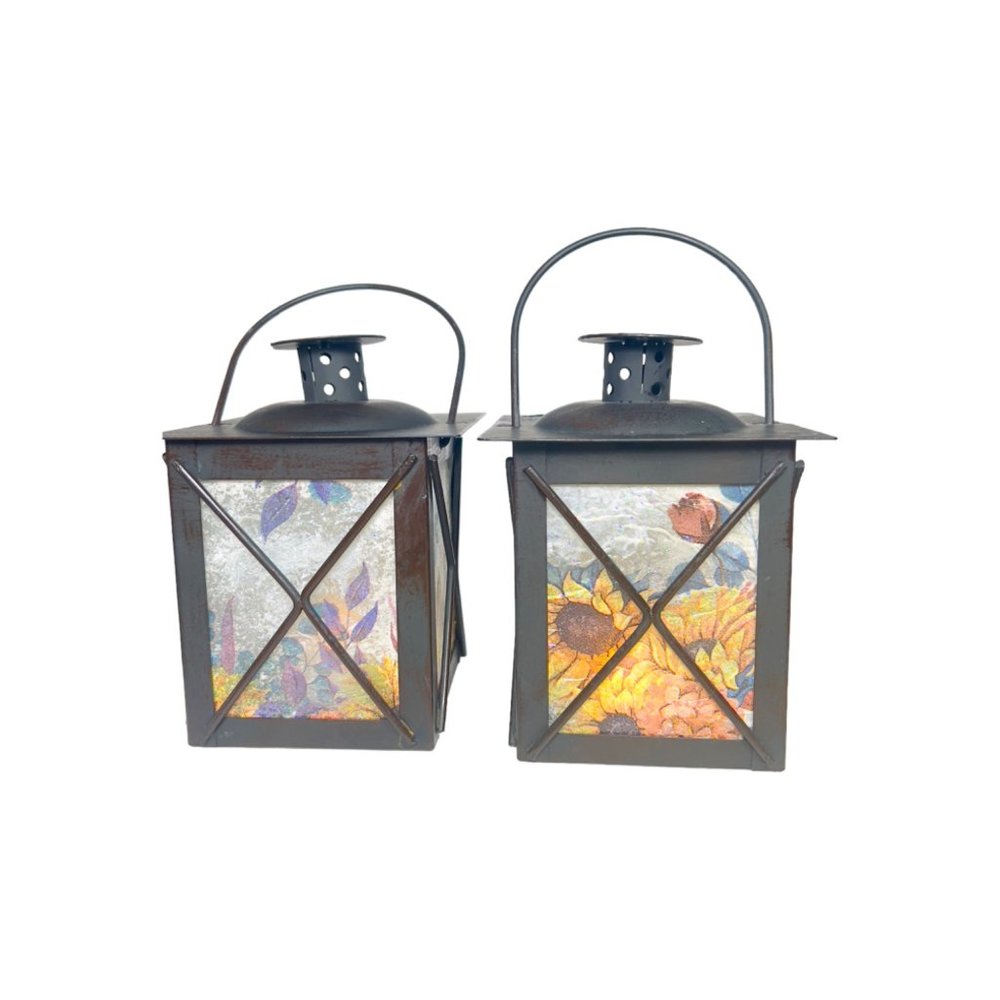 Artisan Crafted Metal Lantern Decoupaged with Sunflower Paper and Hand Painted - Picture 7 of 12